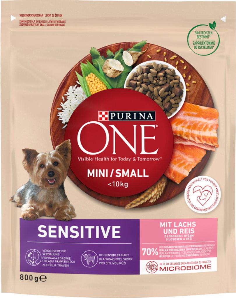 Purina One Mini/Small Sensitive Dog Food avec saumon et riz Image du produit 