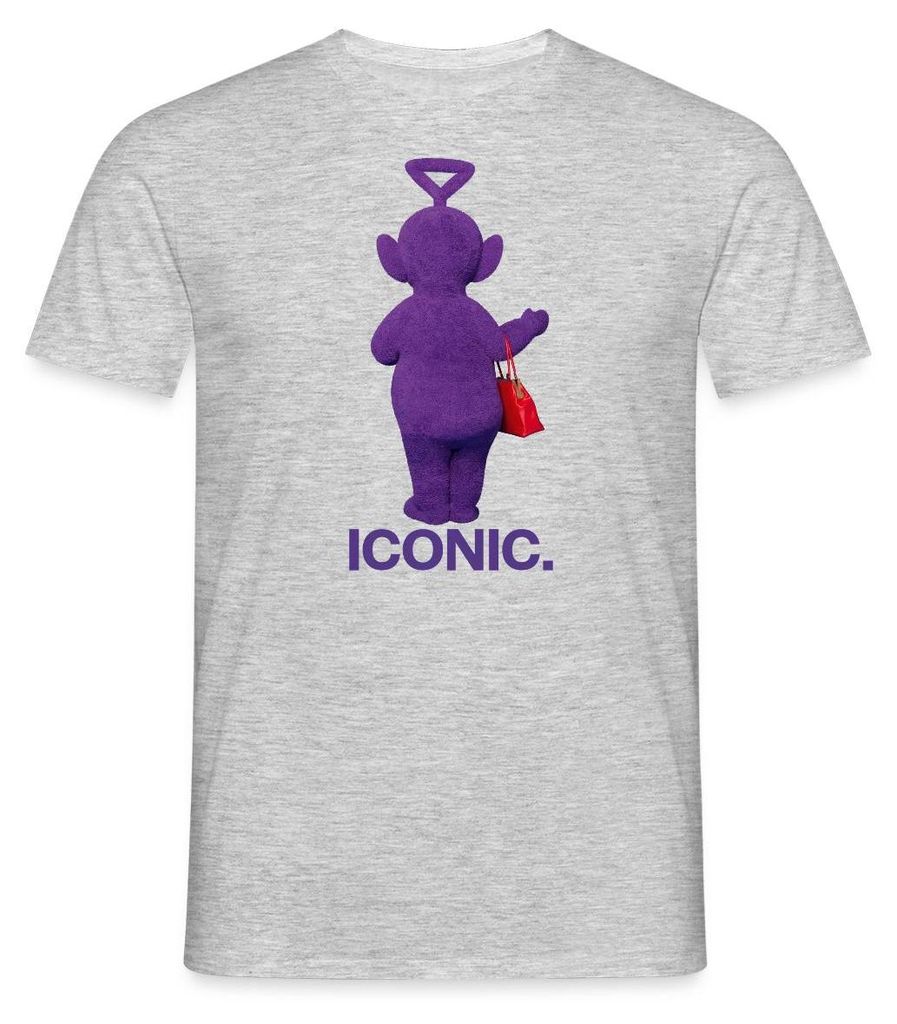 Spreadshirt Teletubbies Iconic-Design Tinky Winky & Handtasche Männer T-Shirt, S, Grau meliert