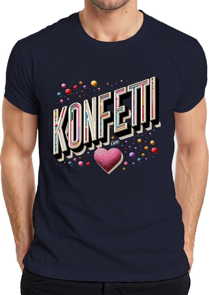 KONFETTI Herz bunte Kugeln Party Karneval Feier Fasching Köln Herren T-Shirt, Navy, XXL