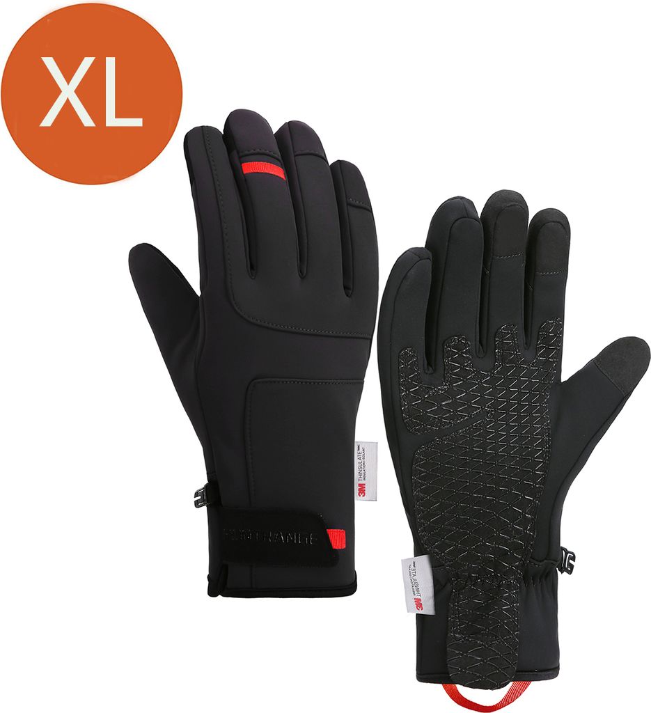 Fahrradhandschuhe Winterhandschuhe mit wasserdichter Membrane und Touchscreen-Funktion Anti-Rutsch Ski Handschuhe für Laufen Fahren Schwarz XL