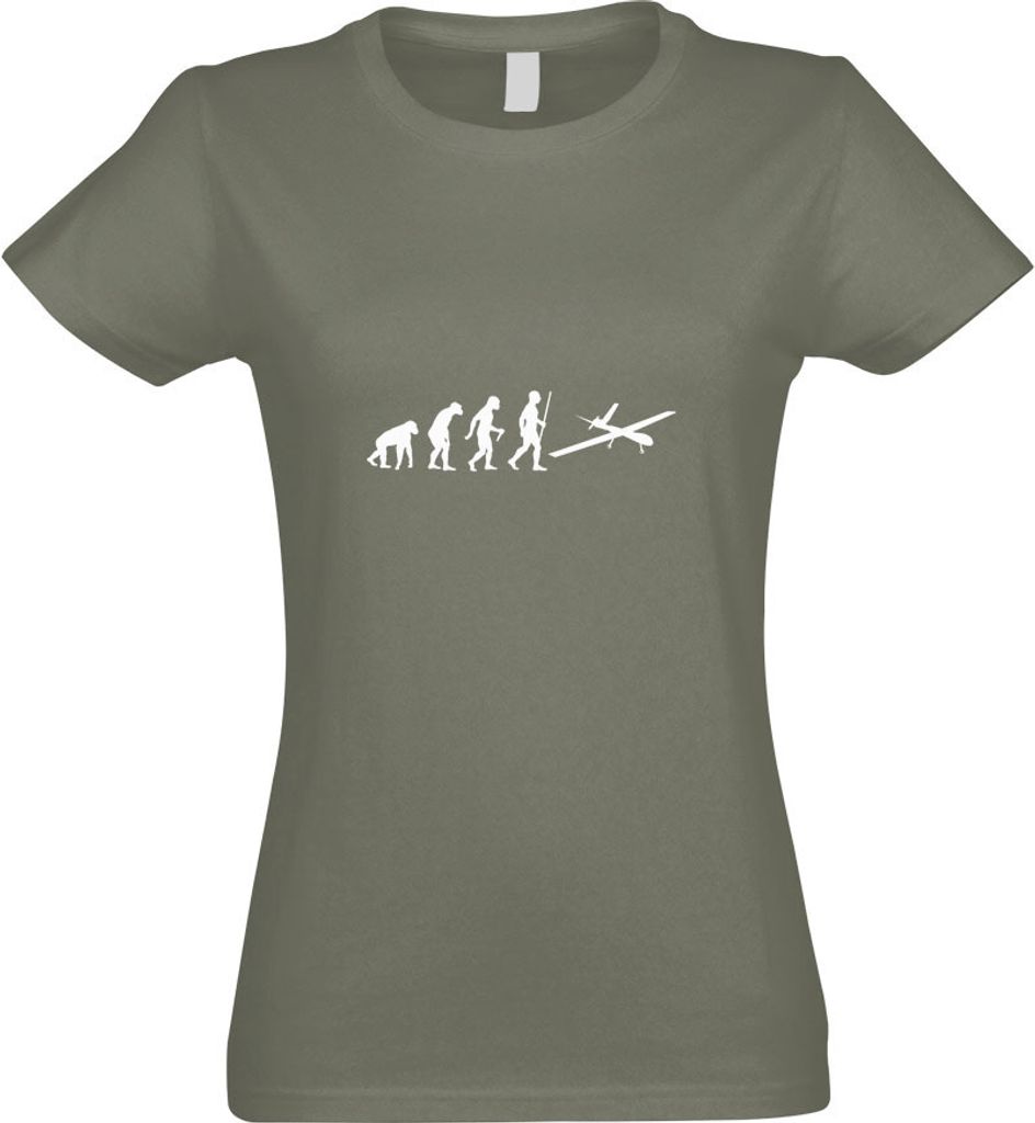 Kiwistar - T-Shirt tailliert - Damen - Olive - Drohne Flugzeug Evolution - mit Motiv Bedruckt - Funshirt Design - Sport - Freizeit - Damen - M