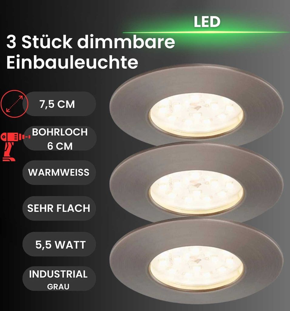 BRILONER Einbauleuchte 3er-Set 3xLED 5,5W industr