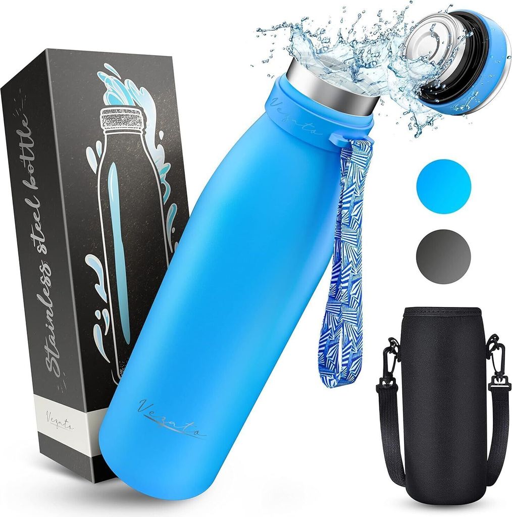Vezato Trinkflasche Edelstahl - BPA-freie Isolierflasche 1 Liter - Auslaufsichere Wasserflasche mit doppelter Isolierung - Thermosflasche spülmasc...