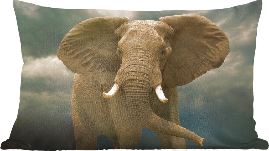 MuchoWow Zierkissen Sofakissen Wohnzimmer Dekokissen 60x40 cm Afrikanischer Elefant gegen die dunklen Wolken - Kopfkissen - Polster mit Foto