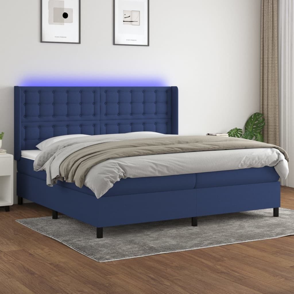 The Living Store Boxspringbett mit Matratze & LED Blau 200x200 cm Stoff