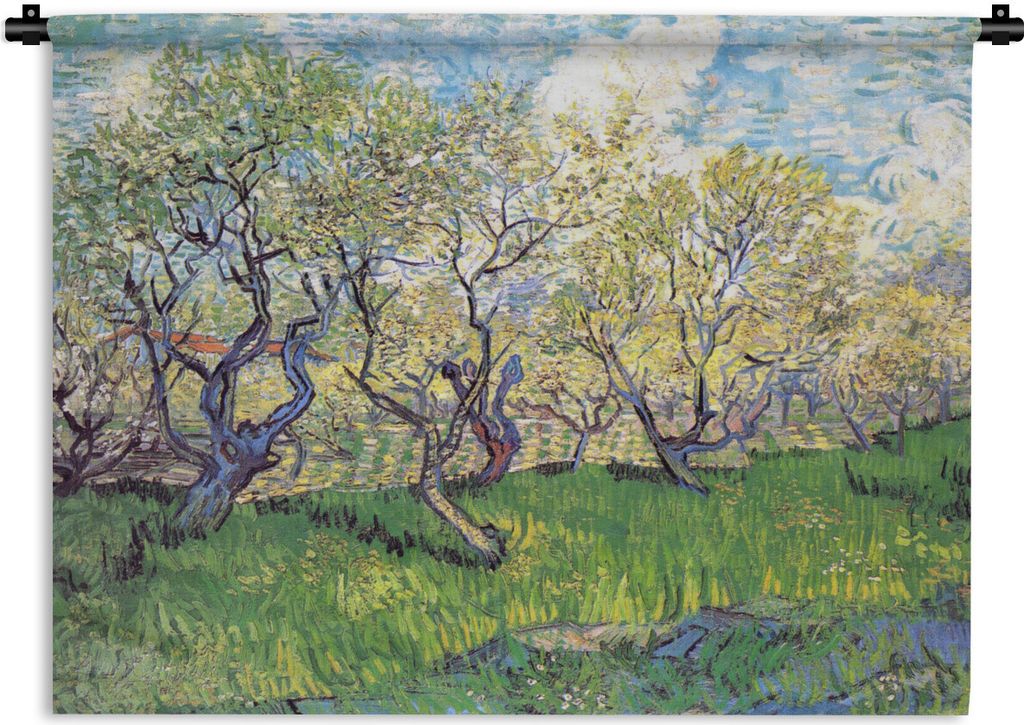 MuchoWow Wandteppich Wandbehang Obstgarten mit blühenden Pflaumen - Vincent van Gogh 150x112.50 cm Tapisserie Dekoration Wandtuch - Wanddecke - ...