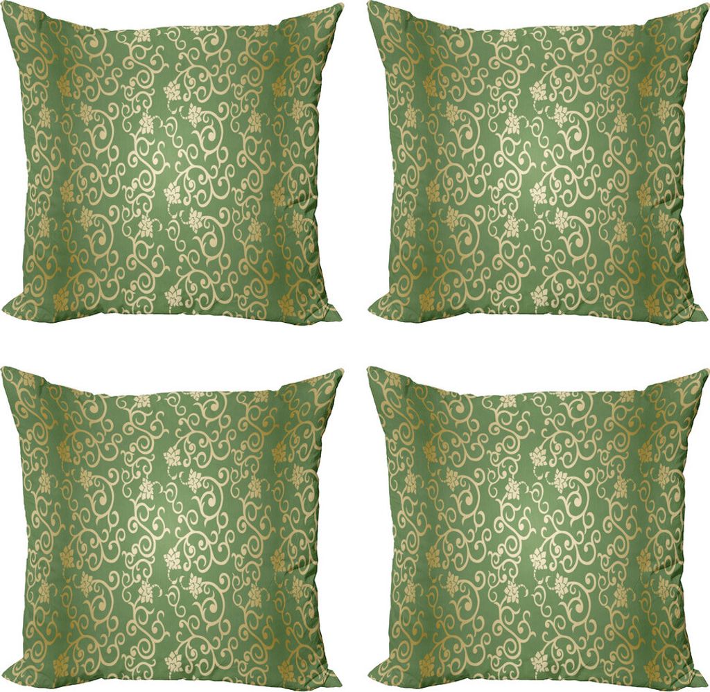 ABAKUHAUS Grün und Gelb Kissenbezug Set (4 Stück), floral Curls, Moderner Doppelseitiger Digitaldruck, 45 cm x 45 cm, Grün Gelb