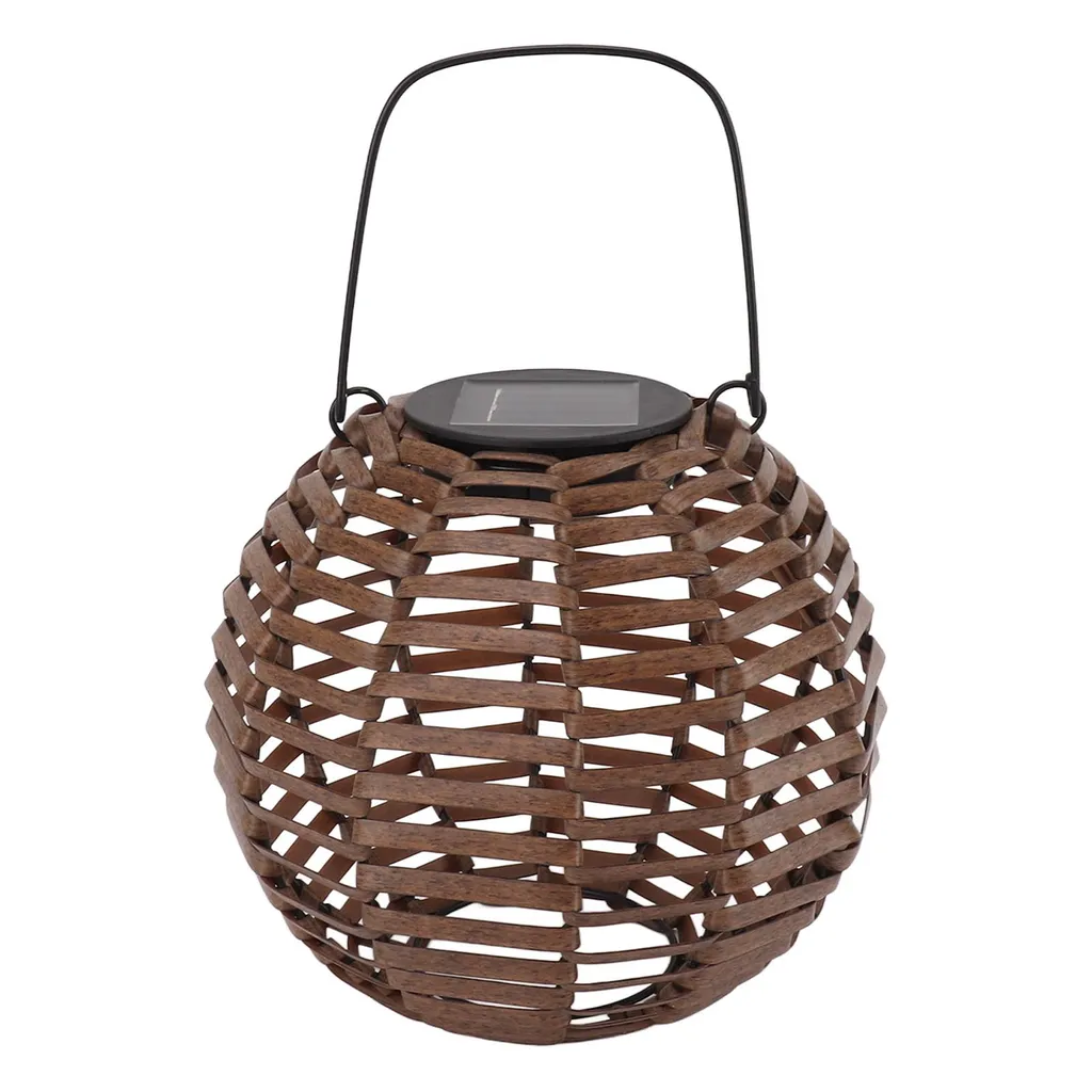 Lanterne solaire d'extérieur pour ambiance jardin - Rotin et LED ambrée