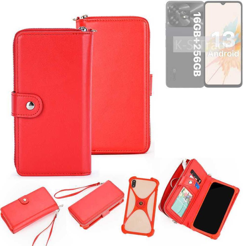 K-S-Trade 2in1 Schutzhülle Portemonnee Handyhülle mit Bumper kompatibel mit UMIDIGI A15T Hülle Case Etui Geldbörse Smartphone rot (1x)