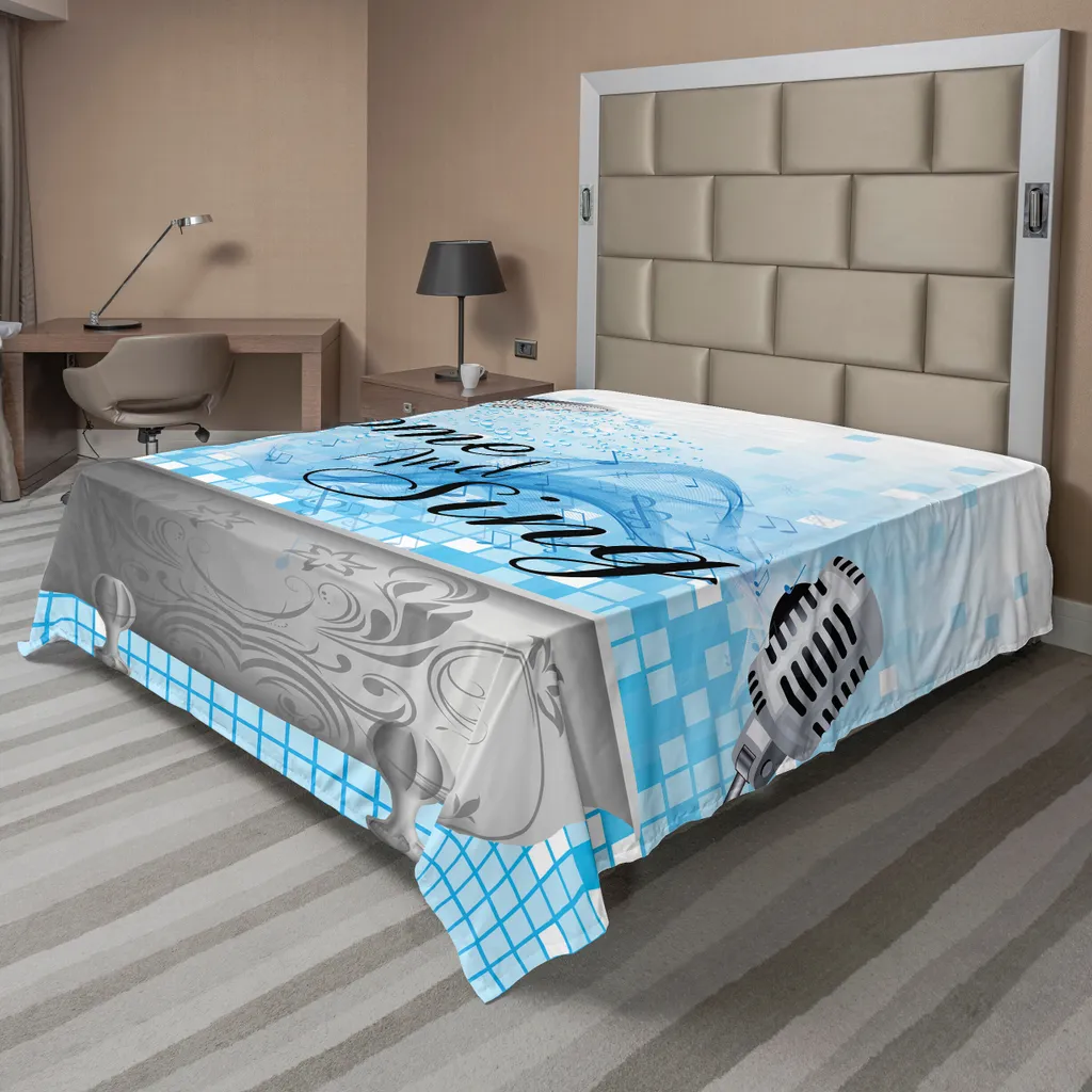 ABAKUHAUS Drap plat bleu pâle motif baignoire Come and Sing 244x205 cm