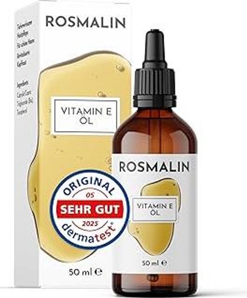 RosmalinVitamin E Öl Bio hochdosiert für Kosmetik - Gesichtsöl - Tropfen für Gesicht, Körper, Haare & Kopfhaut - Tocopherol - Pflegende Kopfha...