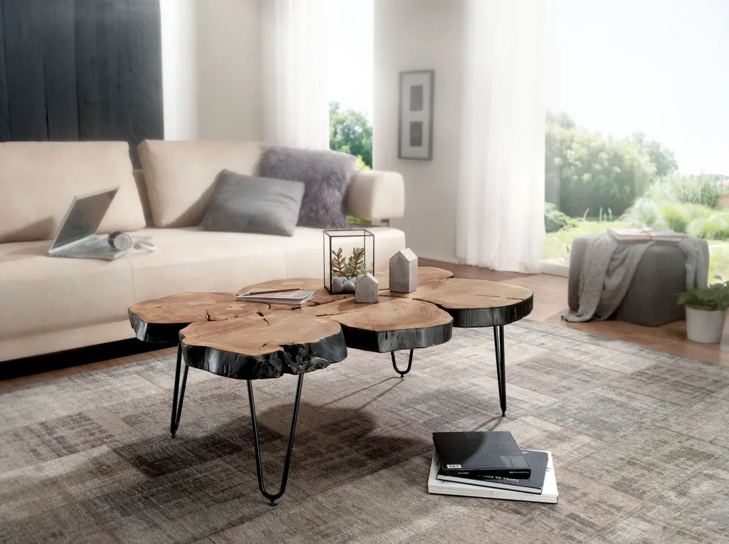 Table Basse Tronc d'Arbre en Acacia Massif 115 x 70 cm Naturelle