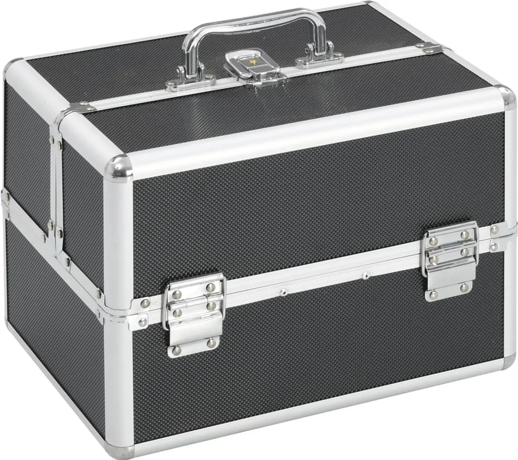 Mallette de maquillage rigide en aluminium noir 22x30x21cm pour voyage