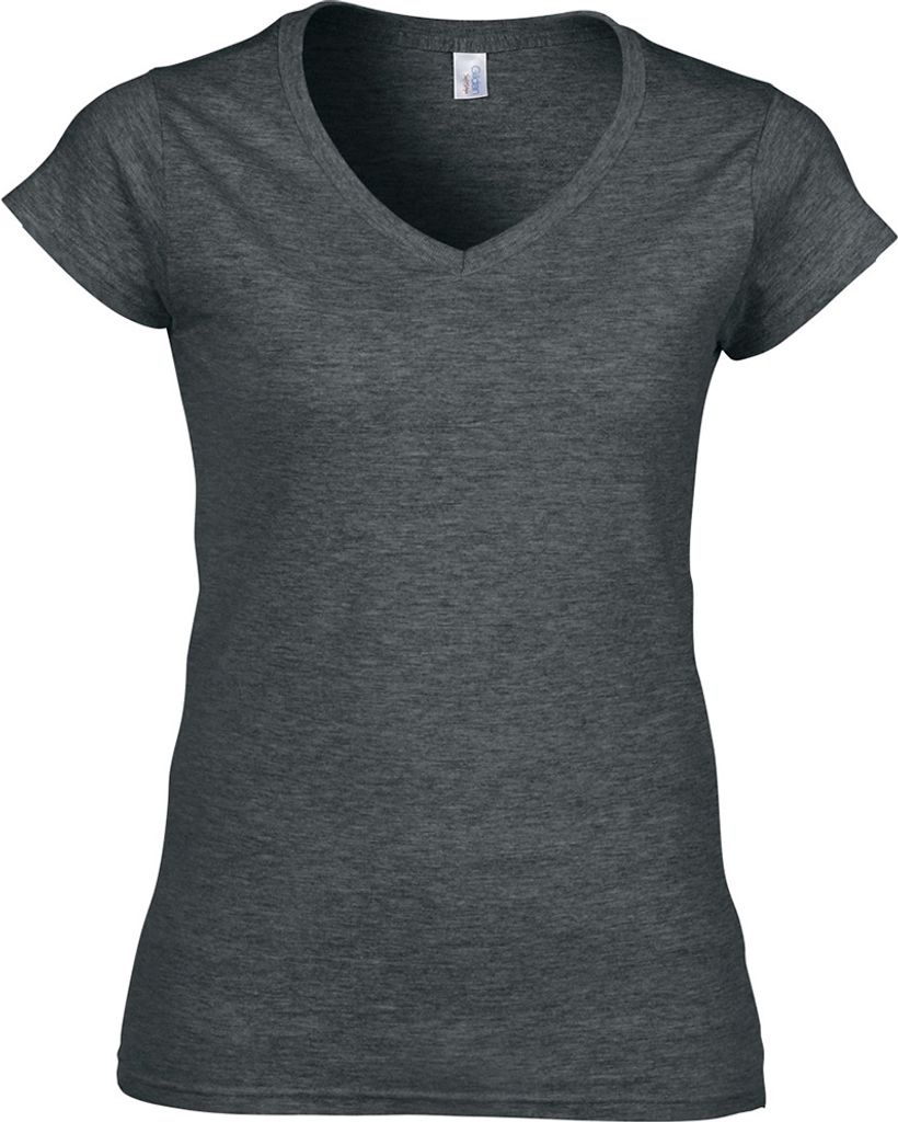 Gildan Damen Kurzarm T-Shirt mit V-Ausschnitt BC491 (2XL) (Dunkel meliert)