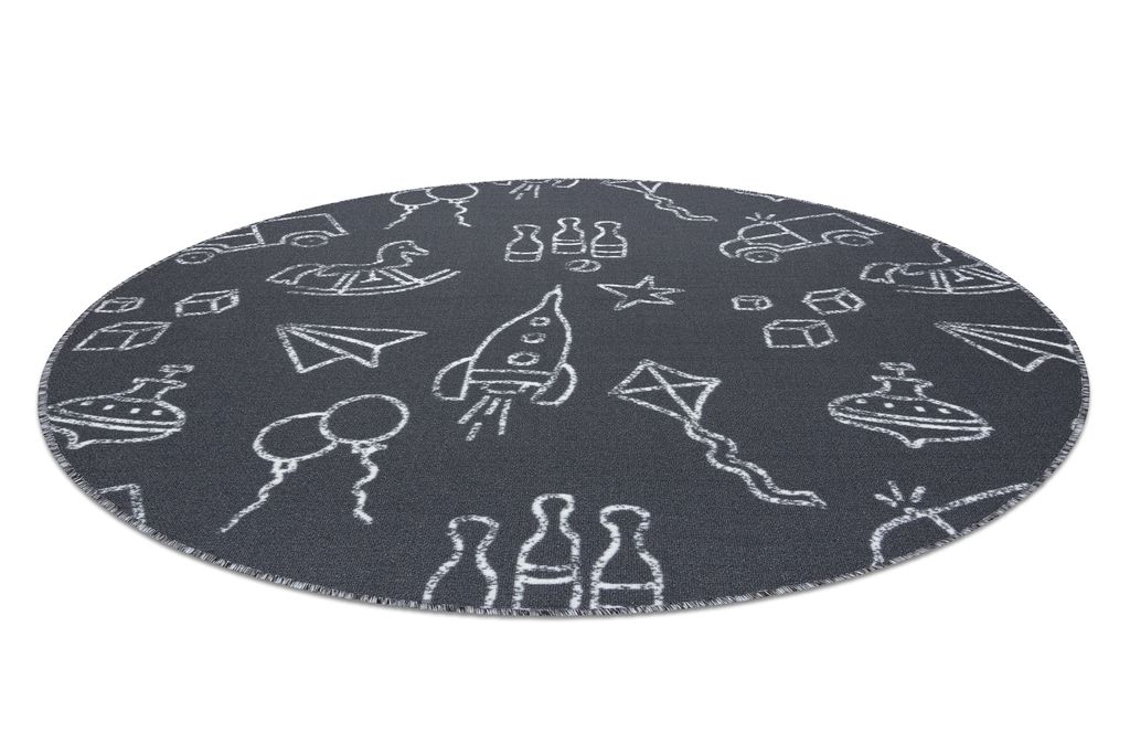 Teppich für Kinder TOYS Kreis Spielzeuge, Spiel - grau Grau rund 100 cm
