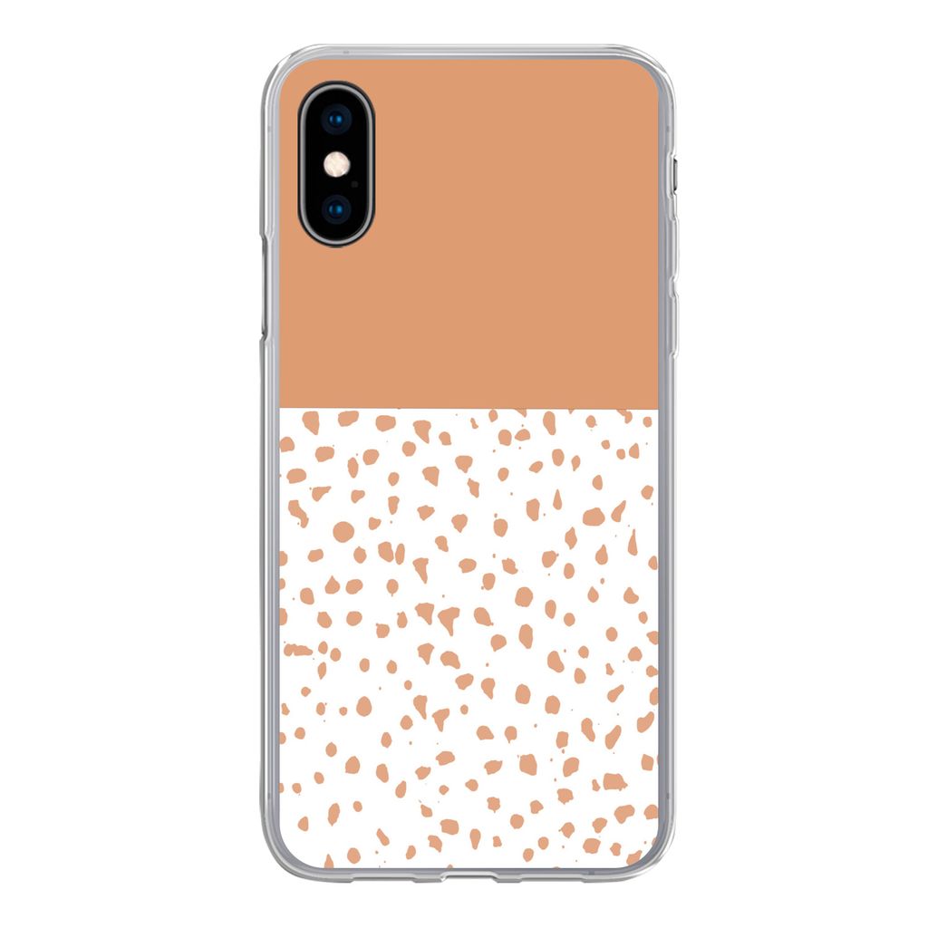 MuchoWow Handyhülle Schutzhülle Hülle für iPhone X Tupfen - Orange - Weiß Silikon Softcase Handy Hülle - Handyhülle
