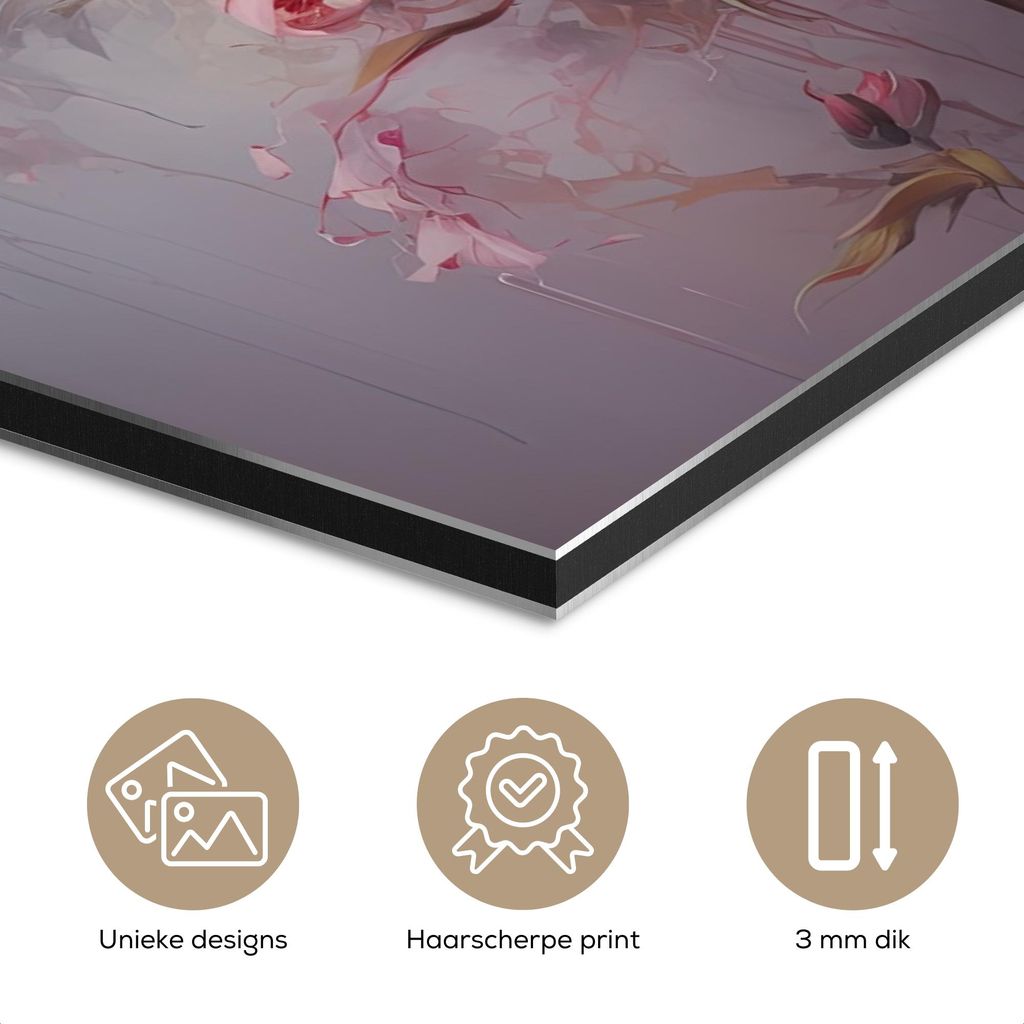 MuchoWow Wanddekoration Metall Metallbild Wandkunst 100x150 cm Rosen - Blumen - Rosa - Kunst - Aquarell MuchoWow Aluminium Gemälde - Bild