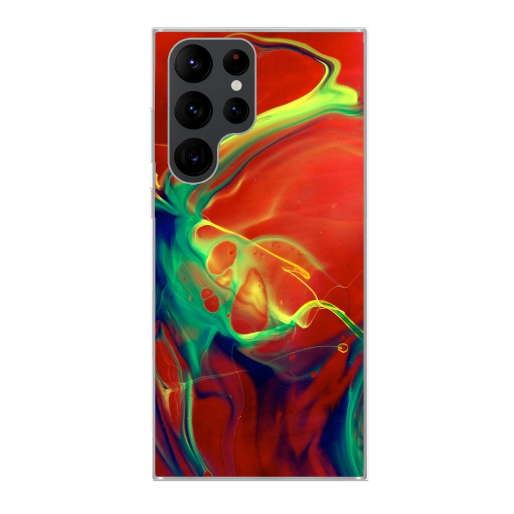 MuchoWow Handyhülle Schutzhülle Hülle für Samsung Galaxy S22 Ultra Kunst - Tinte - Farben - Psychedelisch Silikon Softcase Handy Hülle - Abb...
