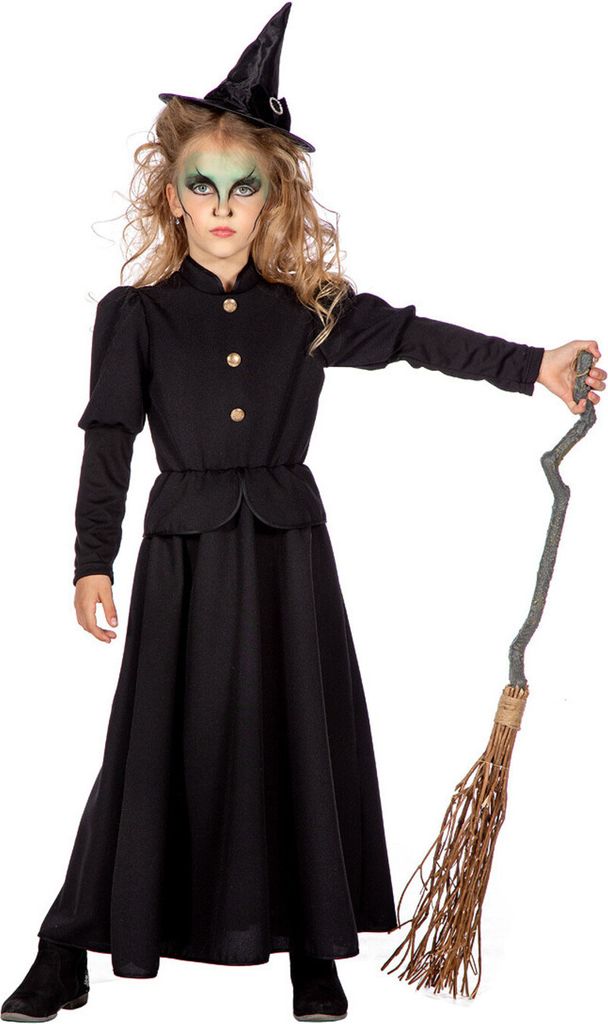 Klassisches Kinder Hexenkleid - Gr. 116-152cm - Schwarz 140cm