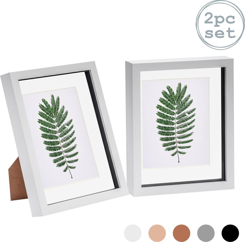 Nicola Spring 2 Stück 8 x 10 3D-Schatten-Kasten-Foto-Rahmen-Set - Craft Anzeigen Bilderrahmen mit 5 x 7 Montage - Glas Aperture - Weiß