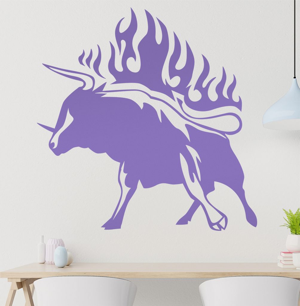 Flammen Stier Wandtattoo in 6 Größen - Wandaufkleber Wall Sticker - Dekoration, Küche, Wohnzimmer, Schlafzimmer, Badezimmer