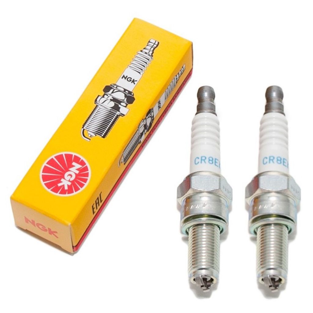NGK Zündkerzen Set 2x CR8EKB Zündkerze entstört, 19,0mm Langgewinde Ø 10,0mm 2-Massen-Elektrode, feste SAE-Anschlussmutter, 4374
