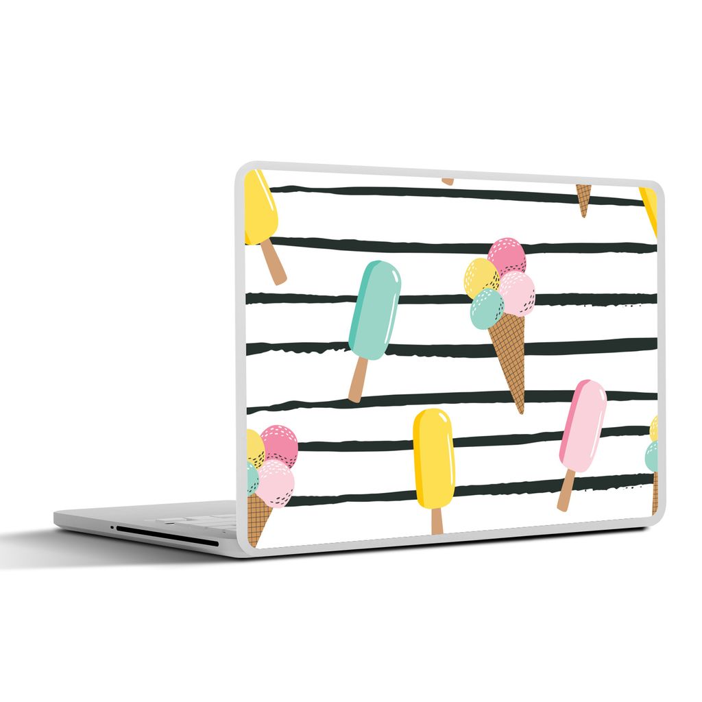 MuchoWow Laptop Aufkleber Sticker Cover Sommer - Eiscreme - Pastell - Streifen 32.5x23.5 cm - Sticker für Laptop - Selbstklebend