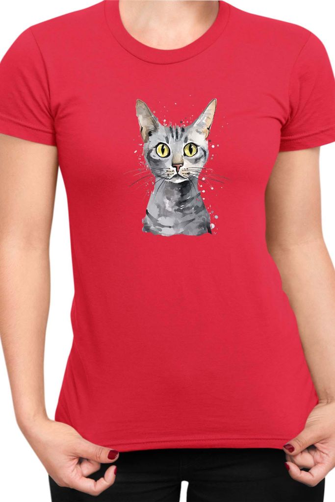 Damen T-Shirt Funny Cats Breeds Egyptian Mau Cat 021, Lady S / Rot