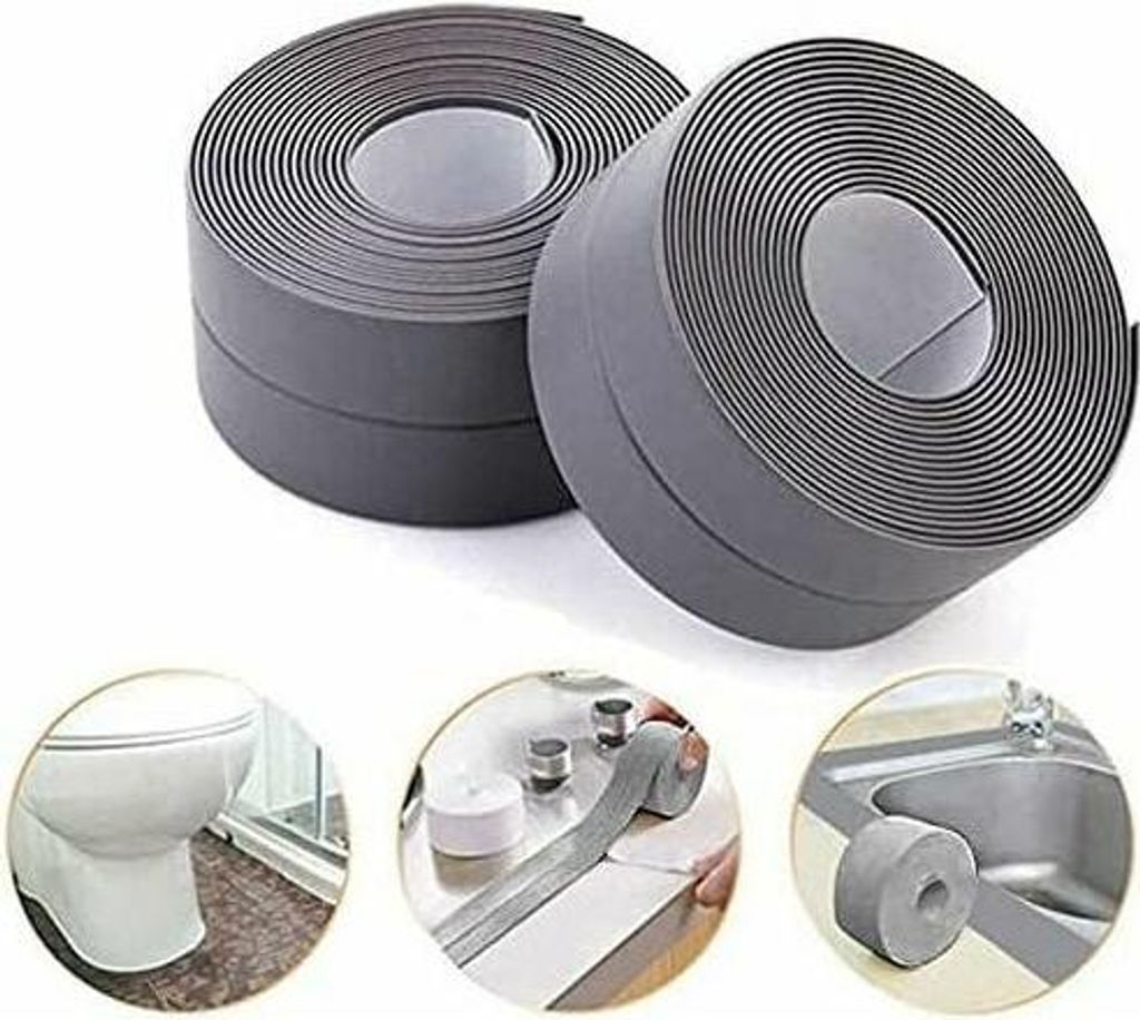 Dichtungsband, Silikon-Dichtungsband für Badezimmer, grau, selbstklebend, PE-Badewannenband, für Küchenecken, 38 mm, 3,2 m - (2er-Pack)