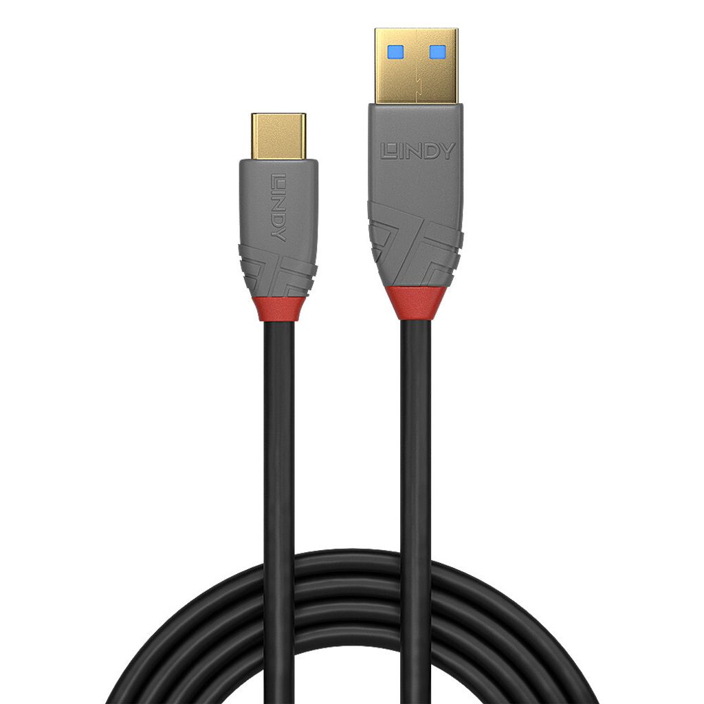 LINDY 2m USB 3.2 Typ A an C Kabel 5A PD Anthra Line