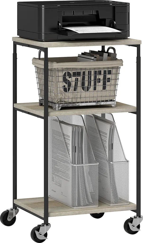 HOMCOM Support d'Imprimante 3 Niveaux sur Roulettes Effet Bois Gris