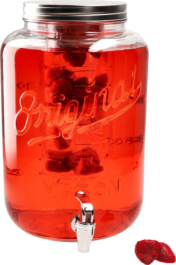 GRIFO Glas-Getränkespender 8L mit Zapfhahn Deckel Kühleinsatz Limo Saft Wasser