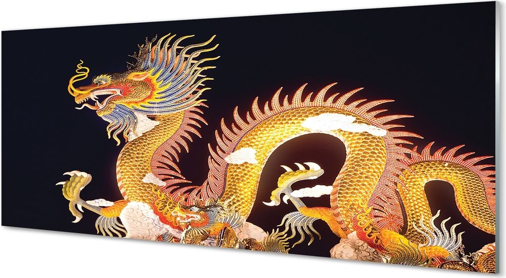 Glasbilder 125x50 Wandkunst Goldene Japanische Drachen