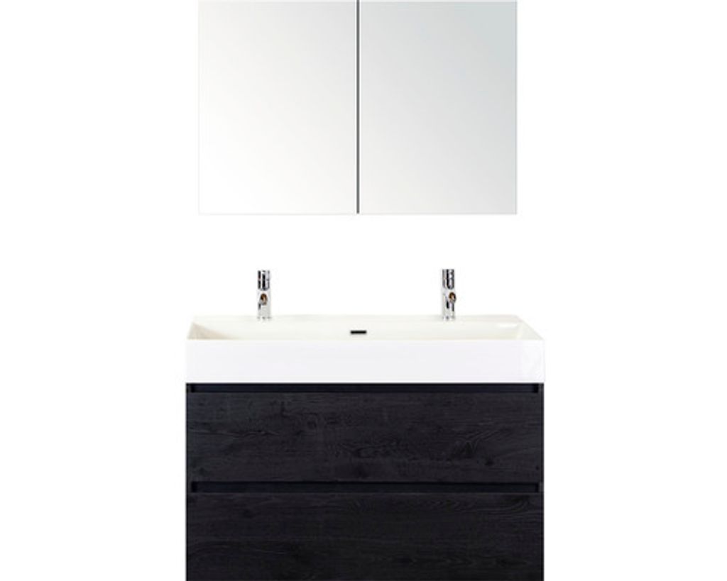 Badmöbel-Set Sanox Maxx XL BxHxT 101 x 170 x 45,5 cm Frontfarbe black oak mit Waschtisch Keramik weiß