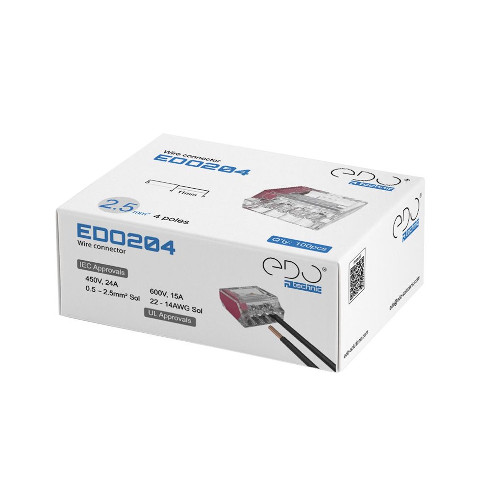 100x Schnellverbinder für 4x0.5-2.5mm² starre Leiter EDO204 EDO Technic