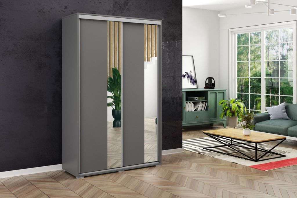 FurMeb24 Schiebetrenschrank A4 15024562 cm â Graphit - mit Spiegel