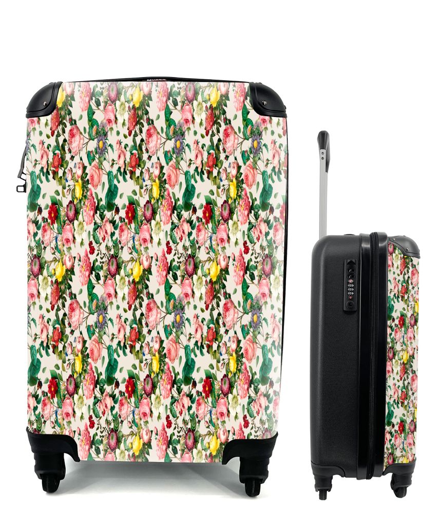 MuchoWow Koffer Handgepäck Trolley Rollkoffer Kleine Reisekoffer mit 4 Rollen - Blumen - Rosen - Farben - Muster - Cabin Size < 55x40x23 cm & 55...