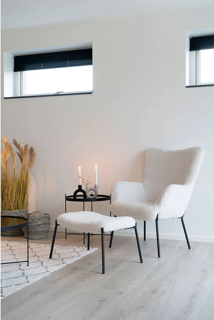 Fauteuil de lecture Glasgow blanc imitation peau de mouton chic - 8