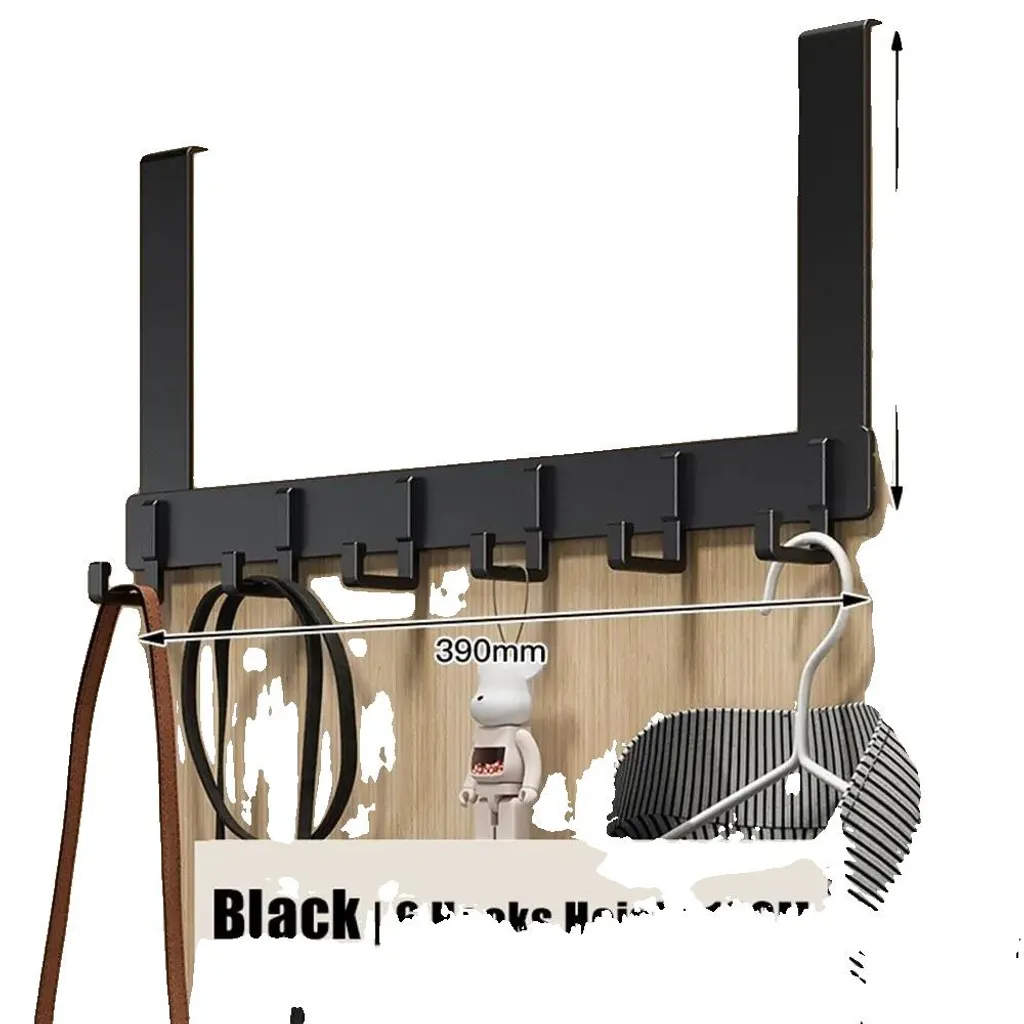 Crochets de porte 6 places noir - Rangement facile sans perçage 18cm