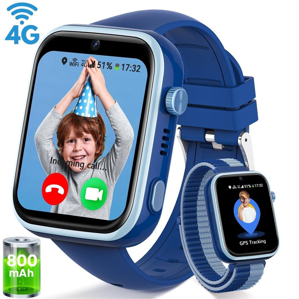 4G Smartwatch Kinder mit GPS und Video Telefonfunktionen, Schulmodus, SOS, SIM-Telefon Uhr, mit Kamera, Wecker, IP68 Wasserdicht, Kinder Smart Watch