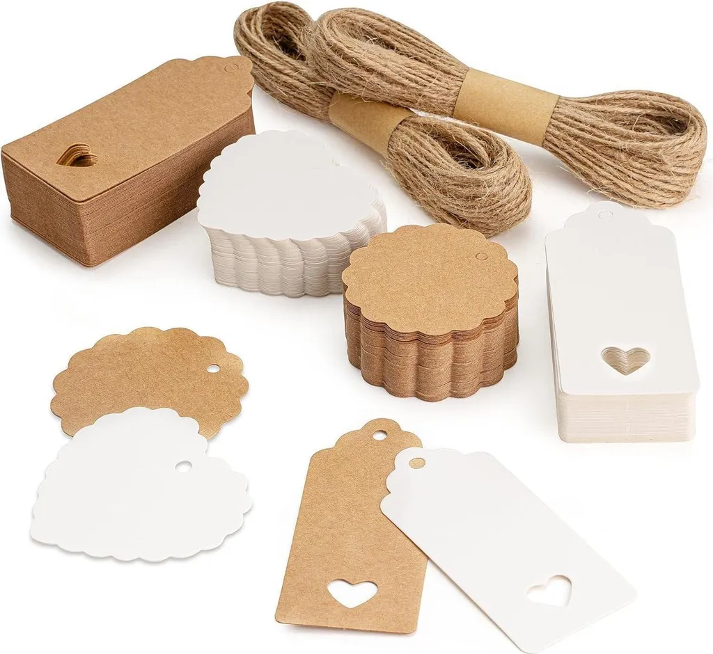Lot de 200 Étiquettes Bagages Kraft Brun et Ficelle pour Décoration
