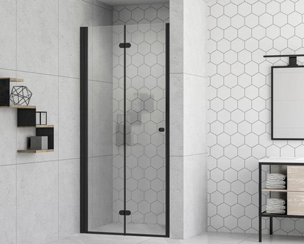 form&style Duschtür mit Drehfalttür MODENA 90 x 195 cm Profil schwarz matt Klarglas schmutzabweisende Glasbeschichtung o