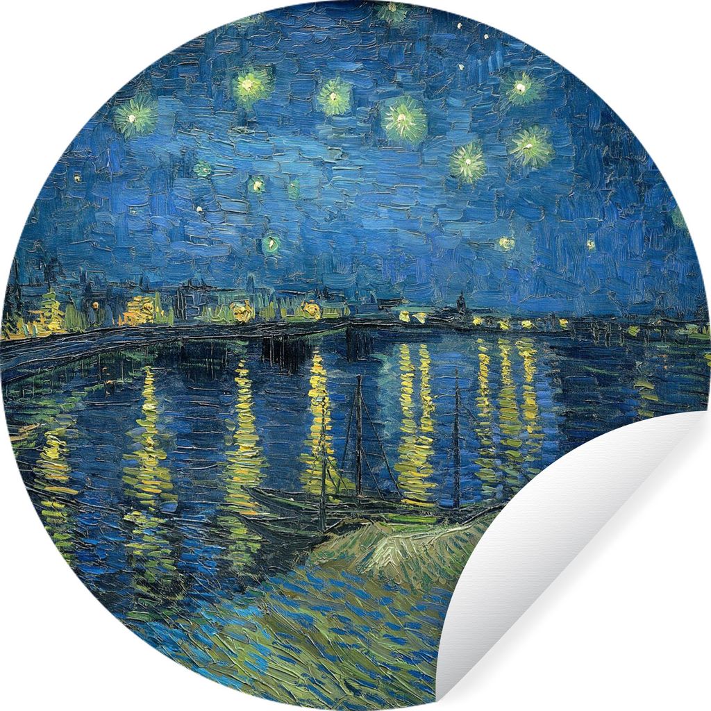 MuchoWow Runde Wandtattoo - Wandsticker Tapete Aufkleber Die sternenklare Nacht - Vincent van Gogh Ø 80 cm Selbstklebend und Repositionierbar - ...