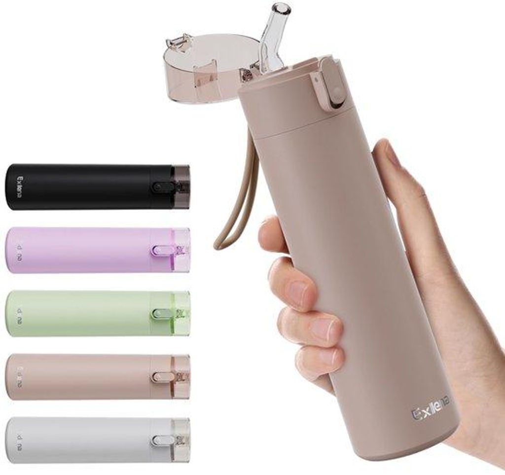 Exllena Kleine 270ml Trinkflasche mit Edelstahl Röhrchen, Bedienung mit einer Hand, 100% Lekvrij, Ultrakompakt – Ideal für draußen