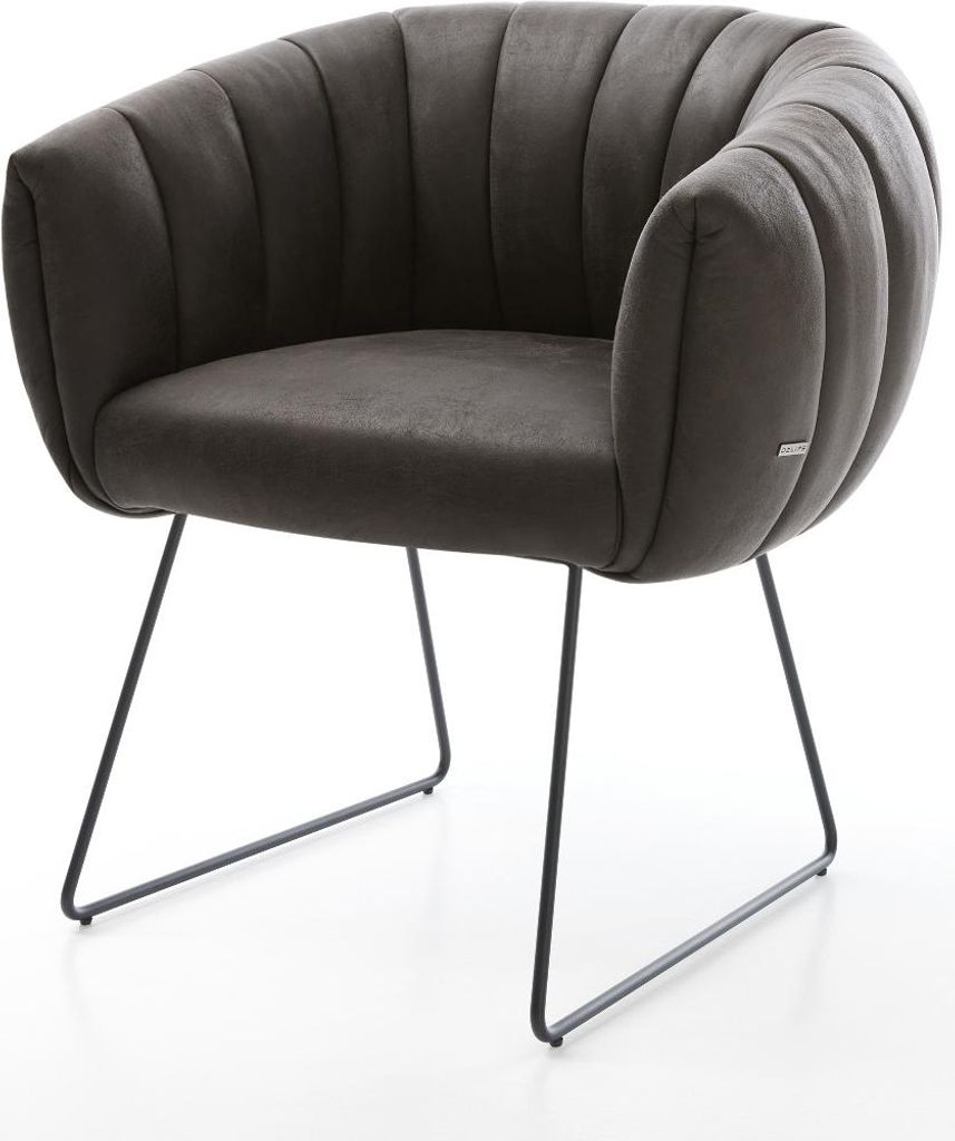 DELIFE Esszimmerstuhl Jada-Flex Mikrofaser Anthrazit Vintage Kufengestell Schwarz Taschenfederkern