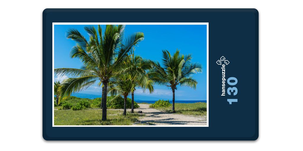 hansepuzzle 19605 - Palmen am Strand Puzzle, 130 Teile, Natur, 28,7 x 20,0cm mit hochwertiger Aufbewahrung, Kartonbox & Beutel