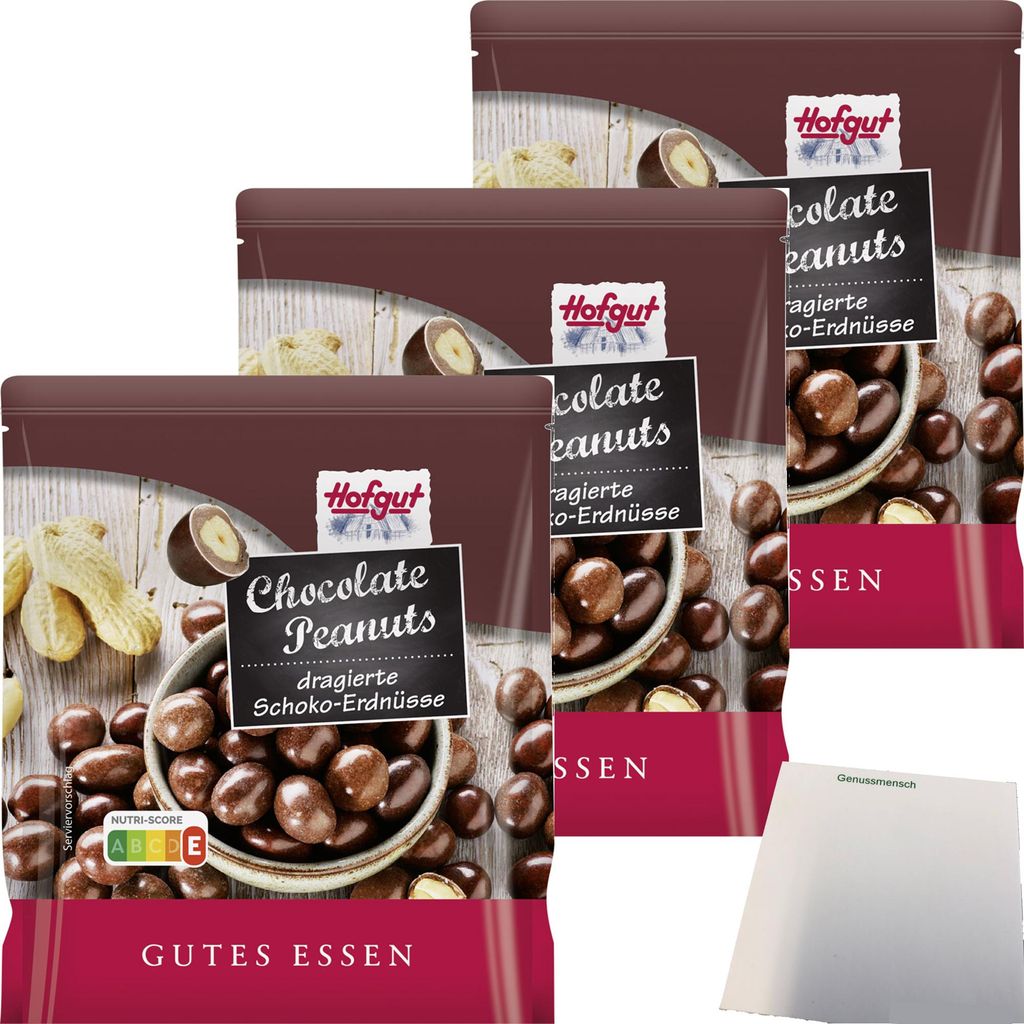 Hofgut Dragierte Erdnüsse Schoko 3er Pack (3x250g Beutel) + usy Block