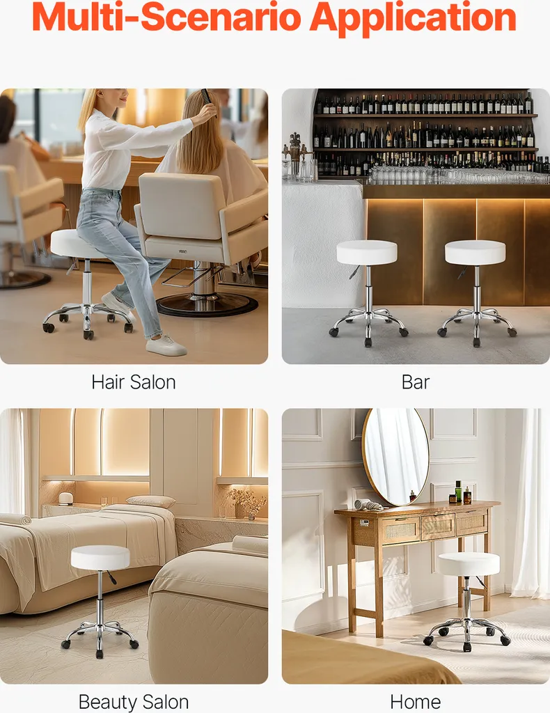 Siège de selle ergonomique pivotant tabouret à roulettes blanc VEVOR - 6