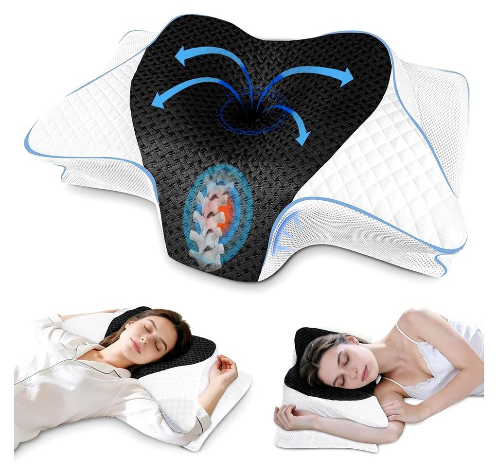 Nackenkissen aus Memory Foam, Orthopädisches Kissen, Ergonomisches Kopfkissen, Nackenstützkissen, Seitenschläferkissen, 60 x 35,5 x 10/13 CM, Grau