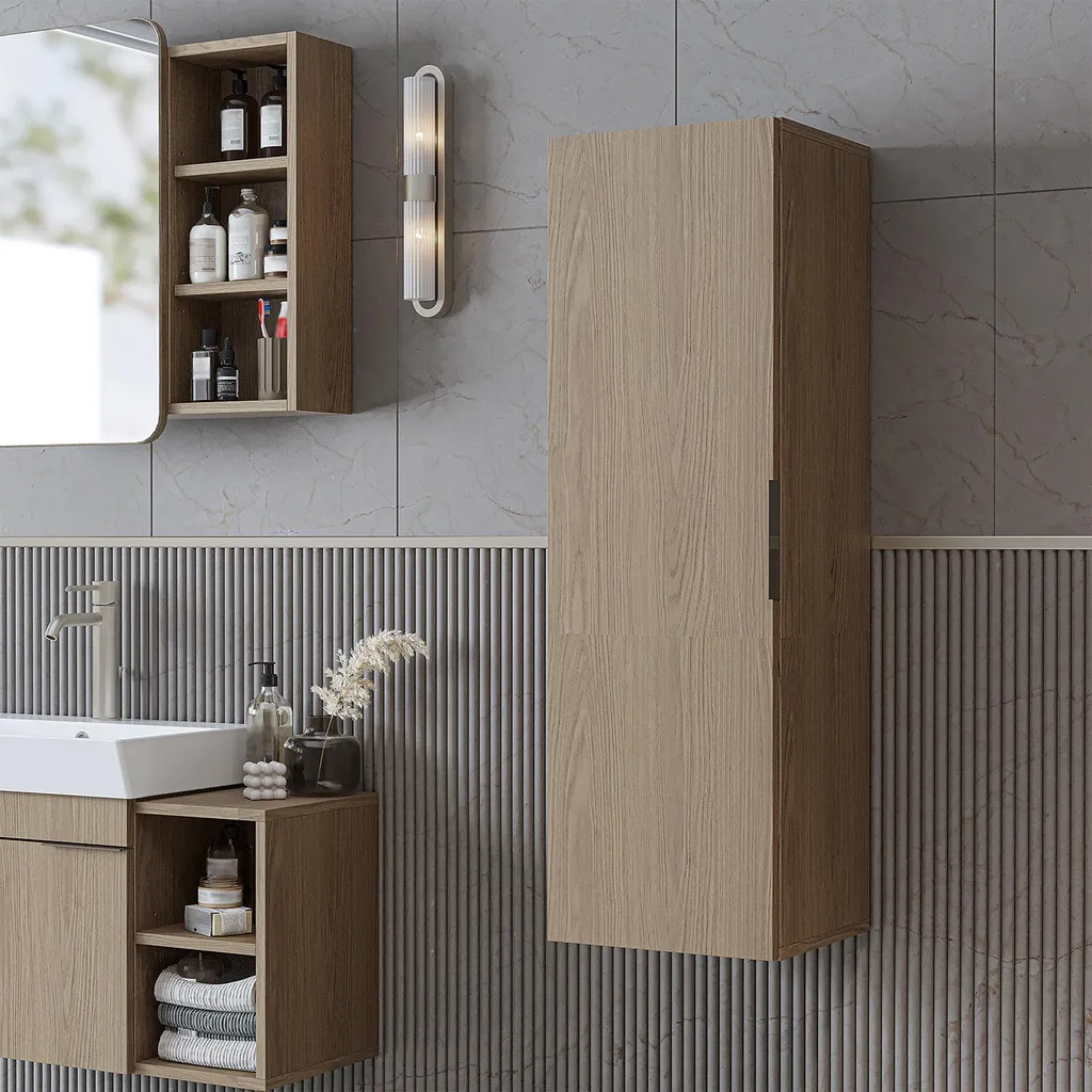 Armoire haute Roomart LYCIA-60 Chêne clair H114 x L32 x P35 cm pour bain
